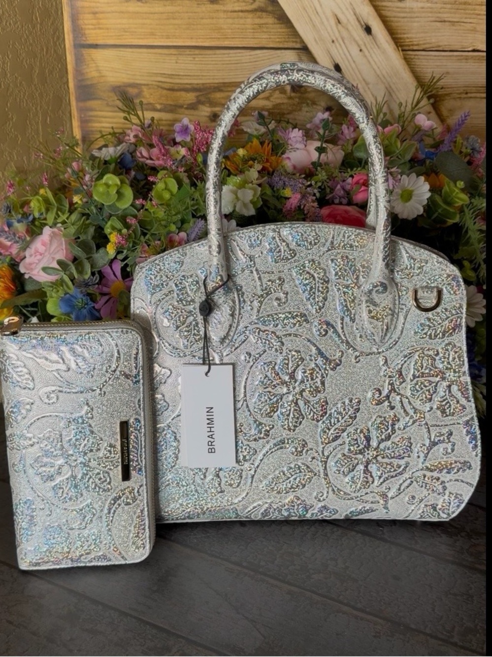 Brahmin Rosetta Chrome Estonia with SURI Wallet SET NWT ONE OF a KIND REFLECTIVE - Picture 4 of 16